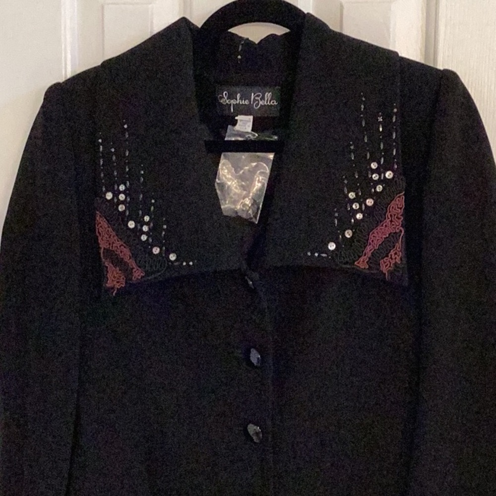 Sophie Bella Black Jacket w/ Beaded & Embroidered Lapels
